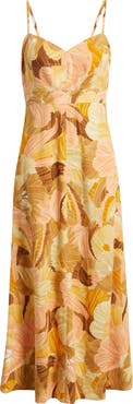 Vince Camuto Floral Linen Blend Midi Dress