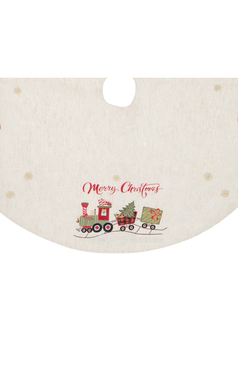 C&F Home "Merry Christmas" Vintage Toy Train 100% Polyester Christmas Tree Skirt 51", Alternate, color, Beige