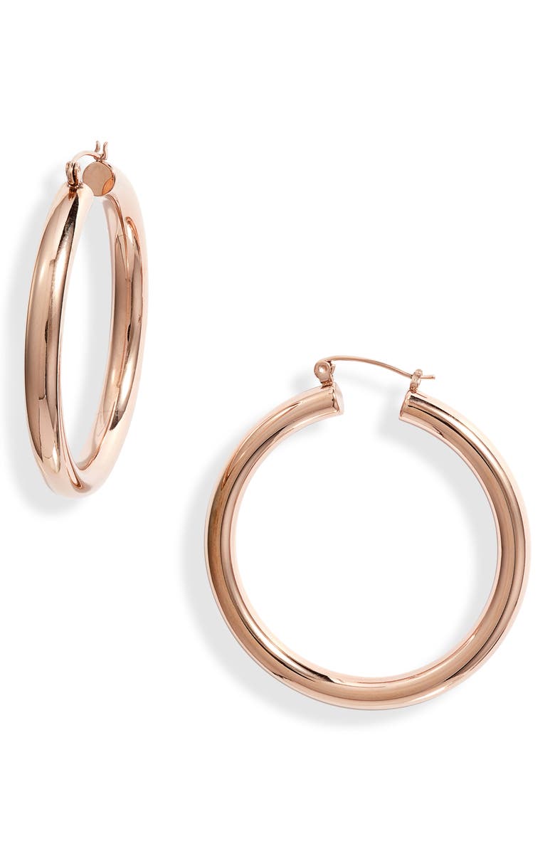 Knotty Classic Tube Hoop Earrings, Main, color, Rose Gold