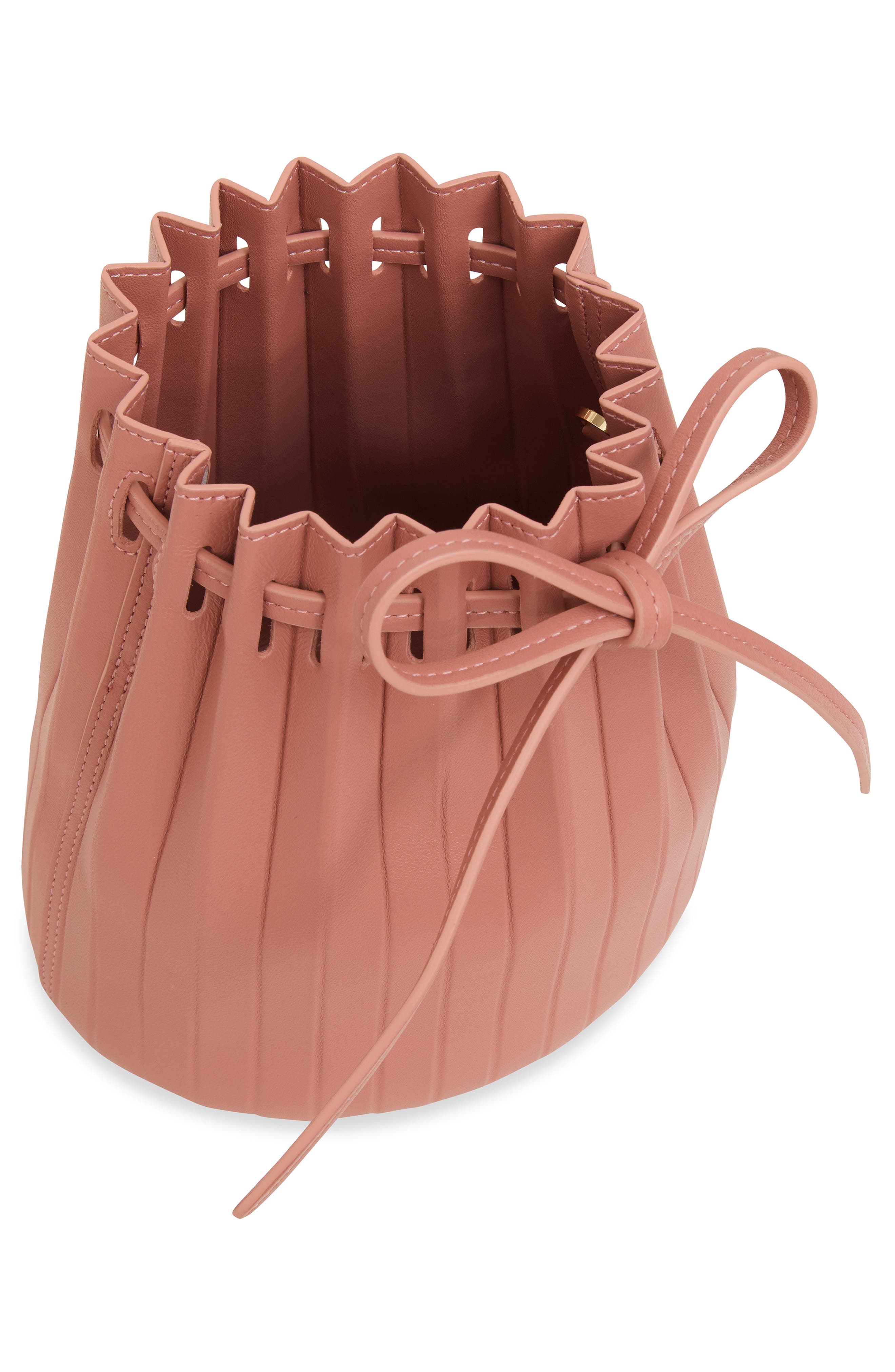 Mini Pleat Leather Bucket Bag, Alternate, color, BLUSH