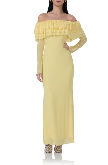 AFRM AFRM BETTY OFF THE SHOULDER LONG SLEEVE MESH MAXI DRESS