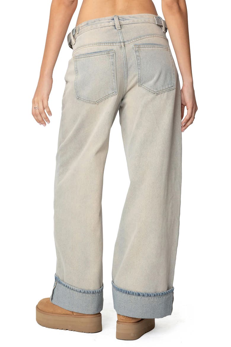 Buckle Tab Low Rise Wide Leg Jeans, Alternate, color, BLUE-WASHED