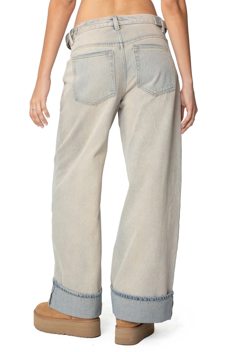 EDIKTED Buckle Tab Low Rise Wide Leg Jeans, Alternate, color, Blue-Washed