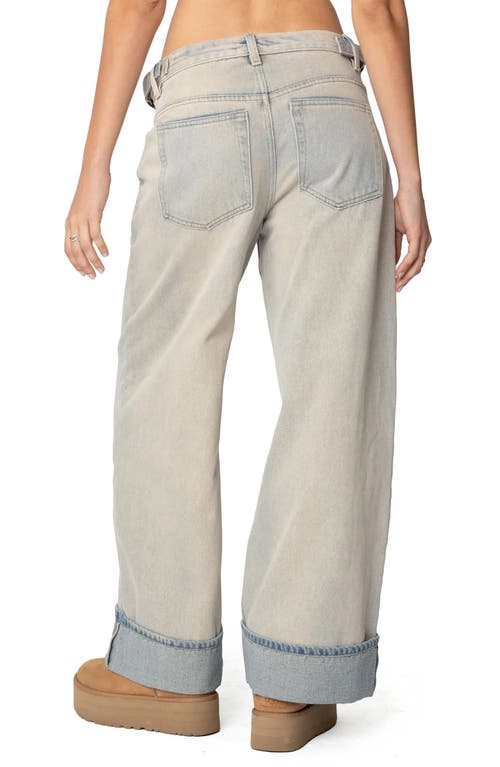 Edikted Buckle Tab Low Rise Wide Leg Jeans In Blue-washed