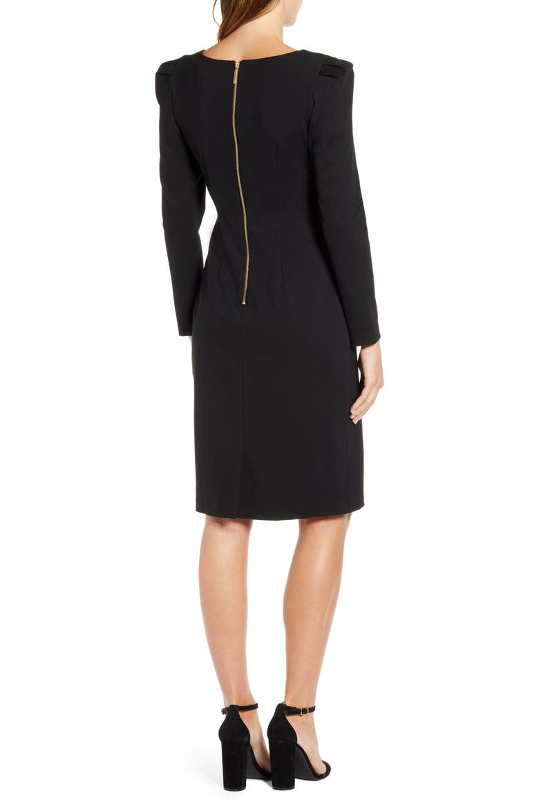 Square Neck Long Sleeve Ponte Dress, Alternate, color, BLACK