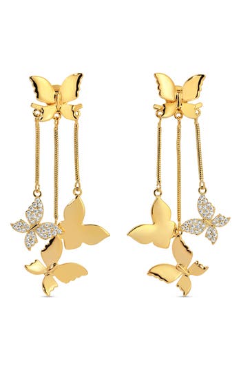 Eye Candy Los Angeles Lihua Butterfly Drop Earrings In Gold