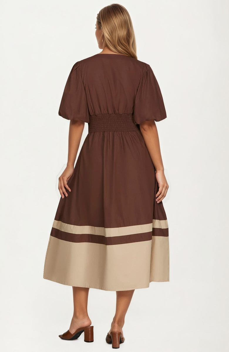 Knit and Lounge Colorblock Zip Front Midi Dress, Alternate, color, Brown / Tan