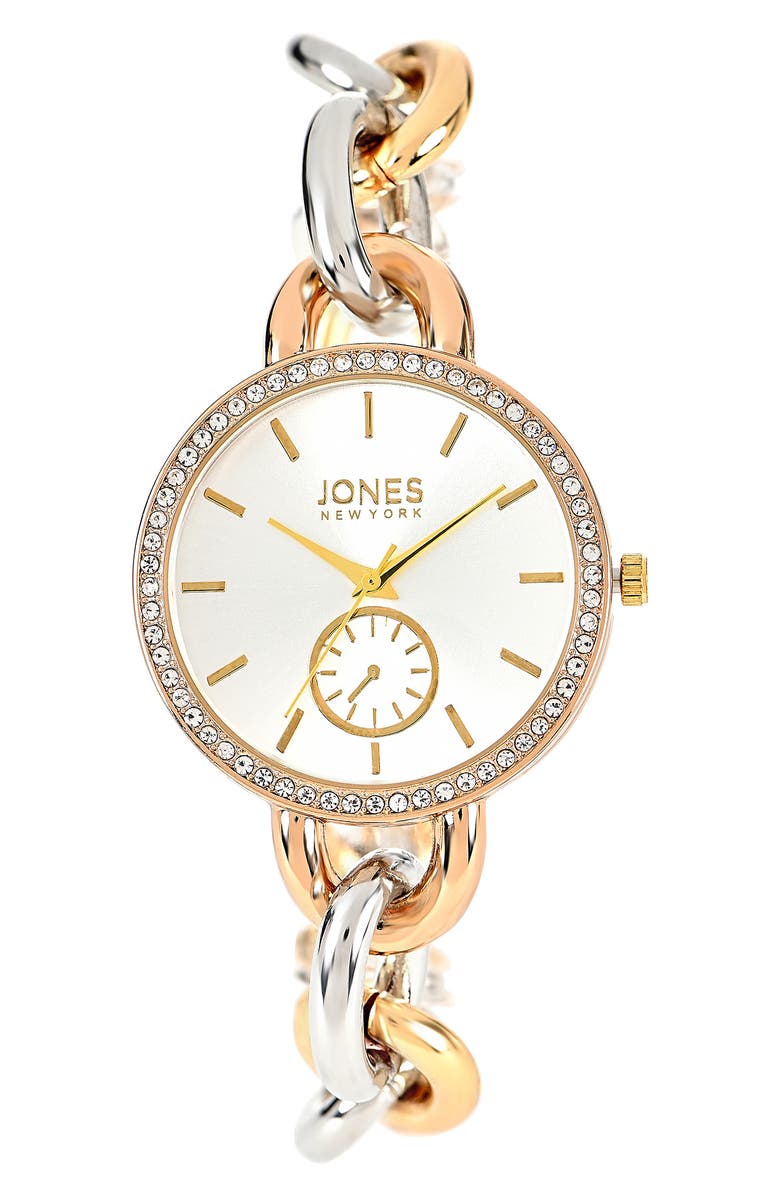 Jones New York Crystal Bezel Two-Tone Bracelet Watch & Bracelet Set, 36mm, Alternate, color, Gold