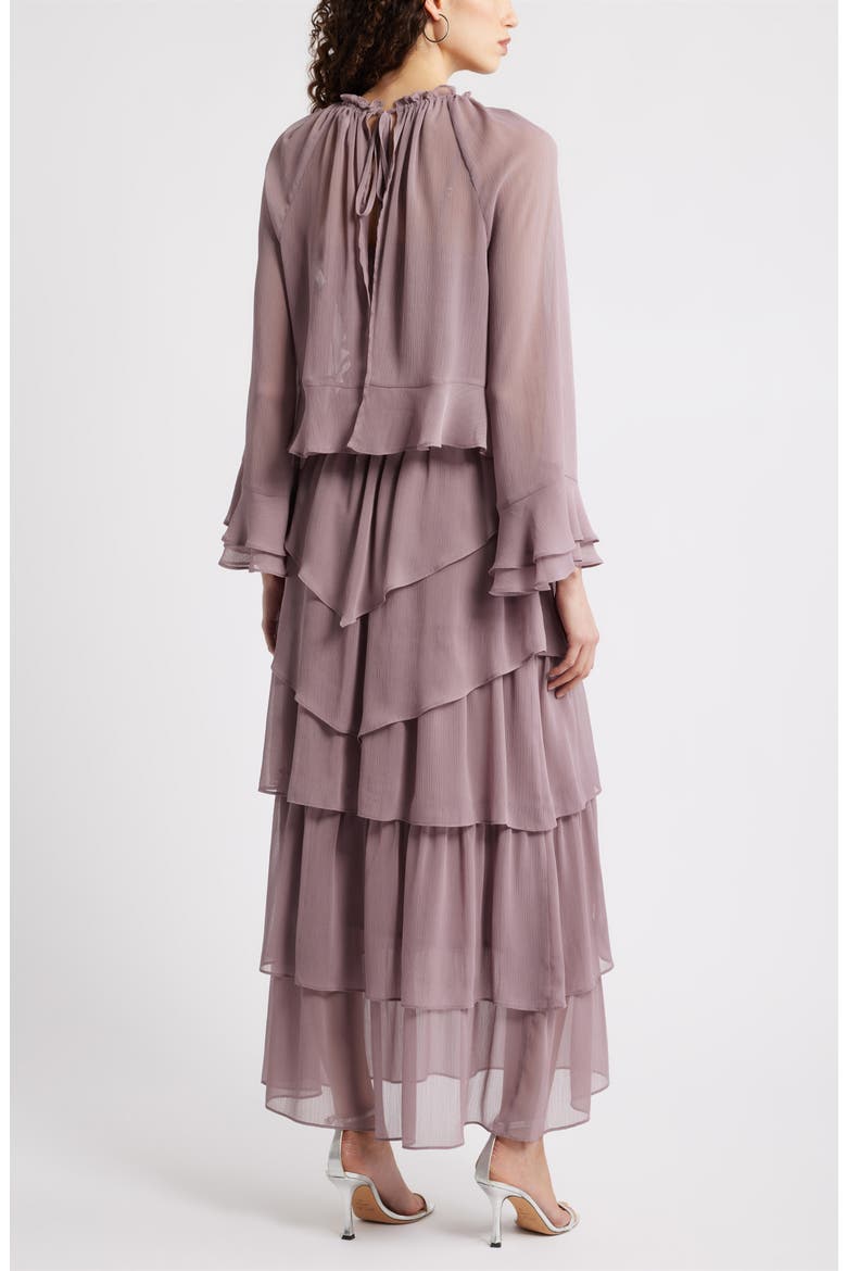 Tiered Ruffle Chiffon Cape Dress, Alternate, color, MAUVE