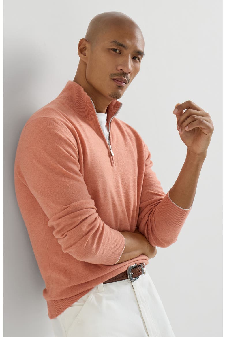 Cashmere sweater with half zip, Alternate, color, Apricot