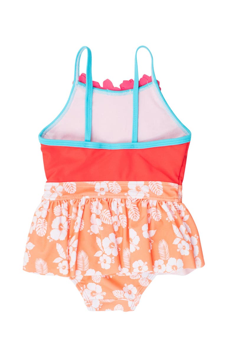 RuffleButts Girls UPF50+ Sun Protected Flower Skirted One Piece, Alternate, color, Island Princess