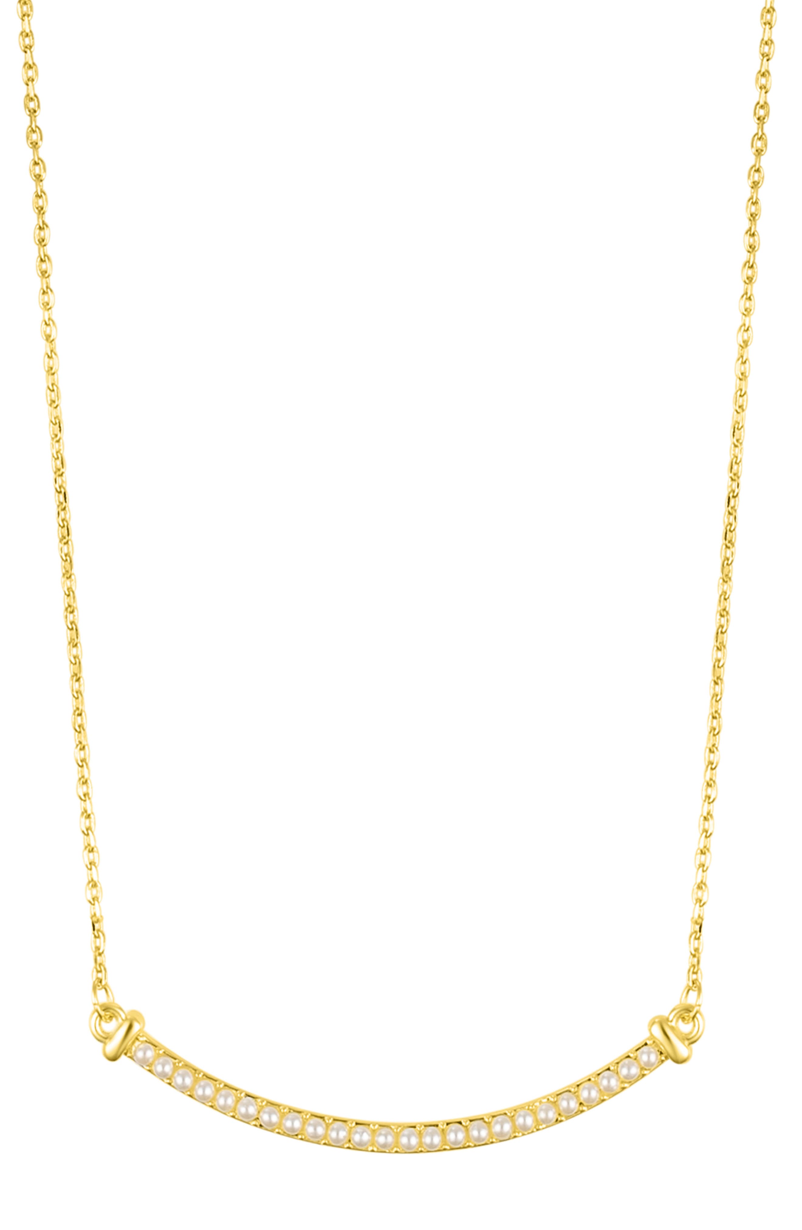Adornia Curved Imitation Pearl Bar Pendant Necklace