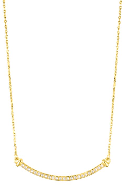 Curved Imitation Pearl Bar Pendant Necklace