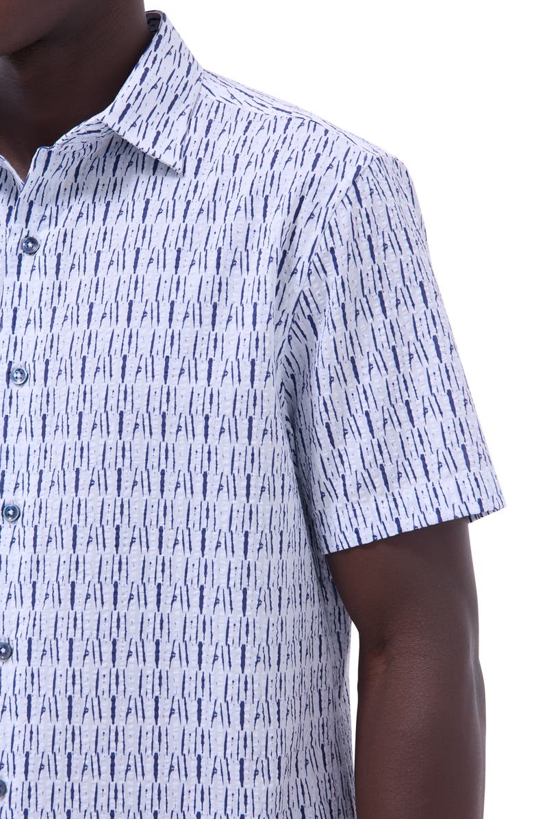 Bugatchi Orson Broken Stripe Short Sleeve Cotton Seersucker Button-Up Shirt, Alternate, color, Salt