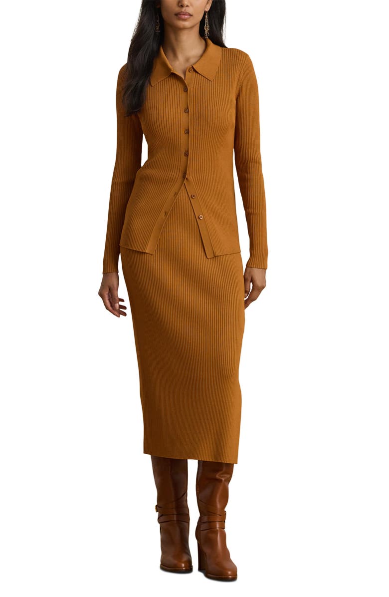 Lauren Ralph Lauren Rib Collared Cardigan, Alternate, color, Cinnamon Bark