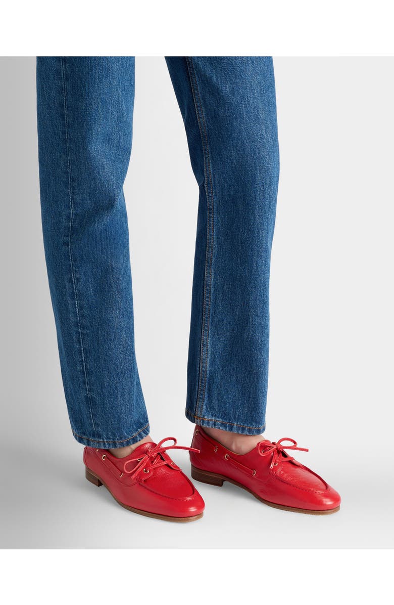 Bally Plume Moccasin in Leather Lined with Sheepskin, Alternate, color, Red