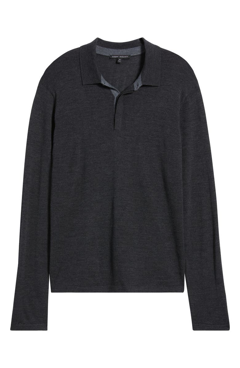 Robert Barakett Thomas Merino Wool Long Sleeve Polo, Alternate, color, Charcoal
