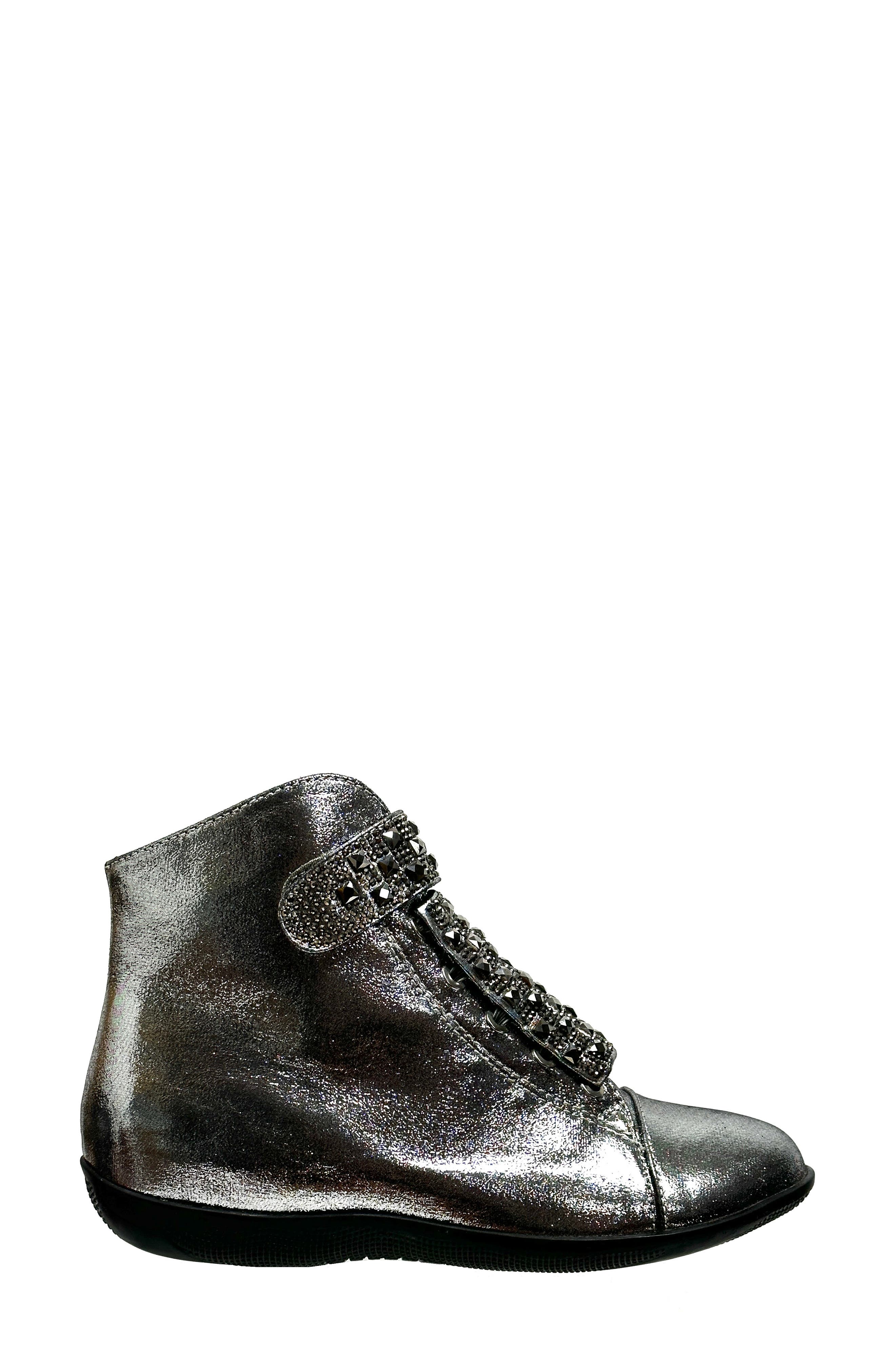 Rock Embellished Metallic Wedge Sneaker, Alternate, color, PEWTER