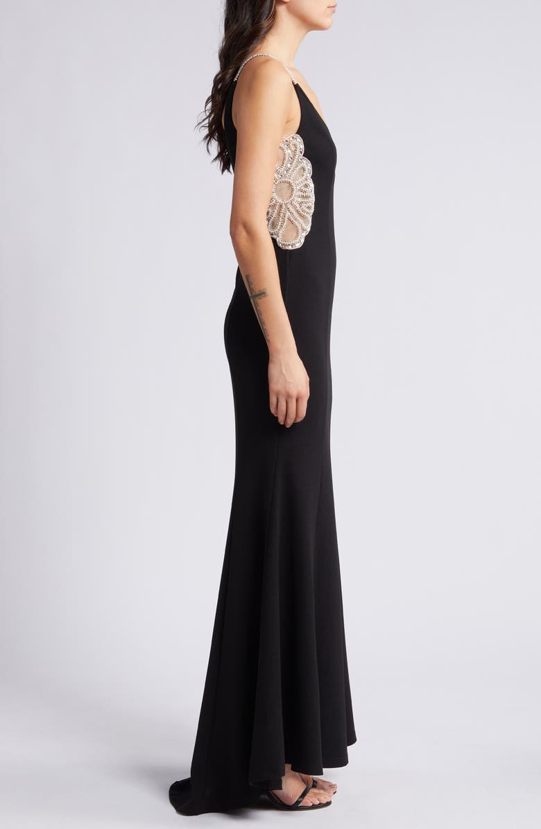 Lulus True Luxe Rhinestone Detail Mermaid Gown, Alternate, color, Black