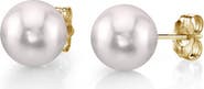 The Pearl Source 9.0-9.5mm White Akoya Round Pearl Stud Earrings