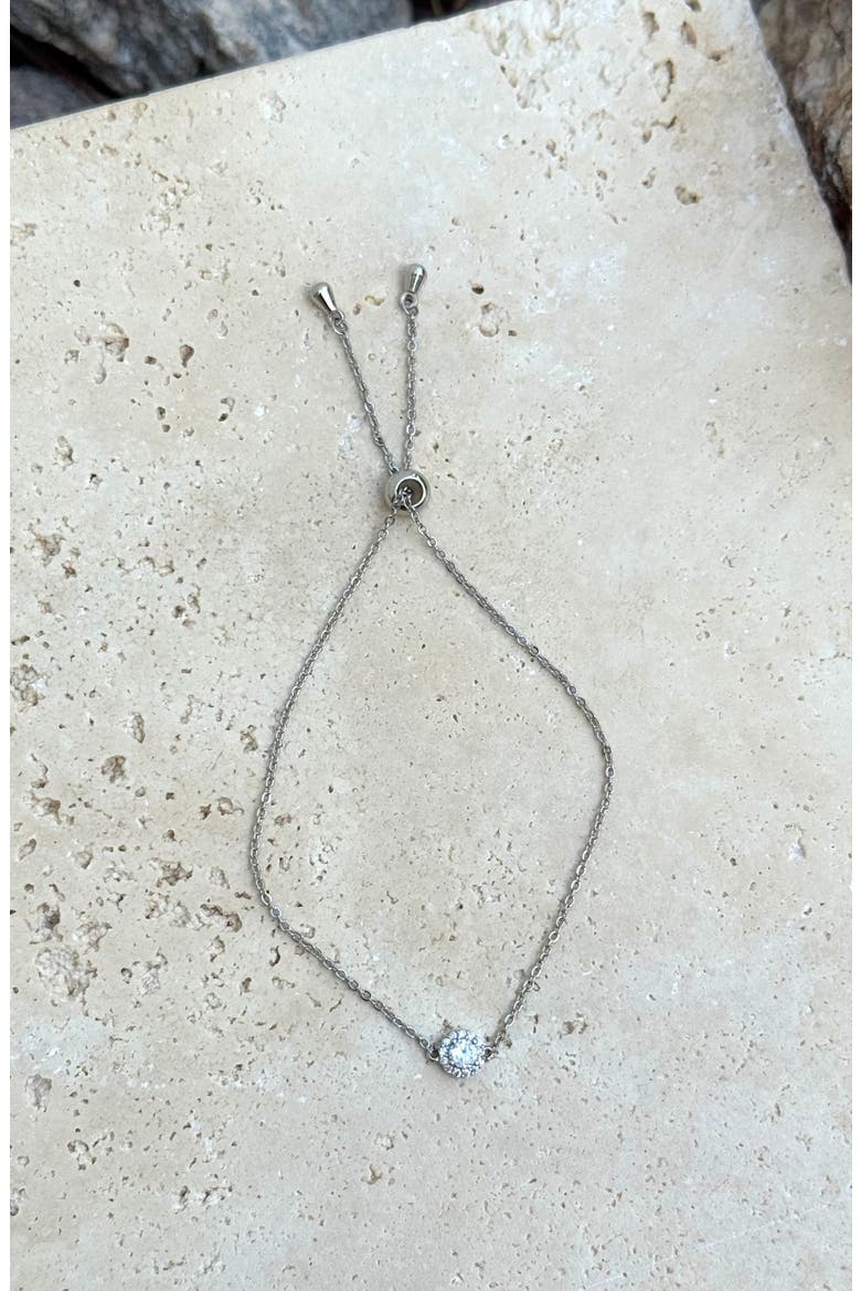 Cubic Zirconia Halo Charm Slider Chain Bracelet, Alternate, color, SILVER