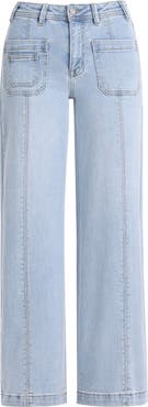 Bayeas Patch Pocket Mid Rise Wide Leg Jeans