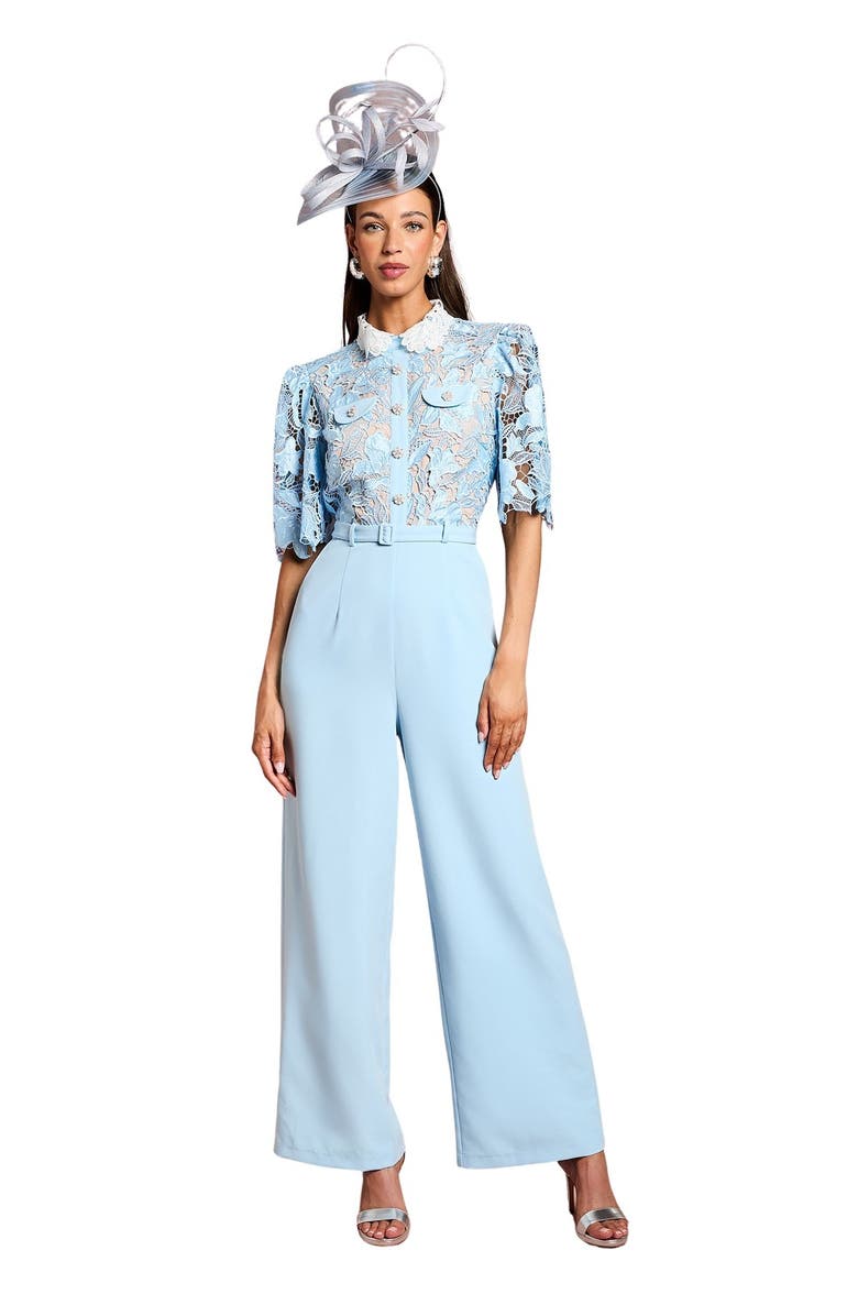 Coast Collared Lace Short Sleeve Jumpsuit, Main, color, Pale Blue