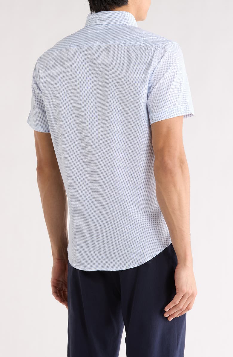 DENIM AND FLOWER Dot Short Sleeve Tech Button-Down Shirt, Alternate, color, Blue/ White