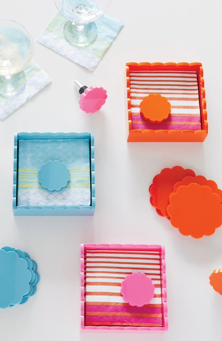 Mariposa Scallop Napkin Box Set, Alternate, color, Teal