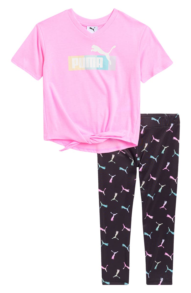 PUMA Kids' Tie Front T-Shirt & Leggings Set, Main, color,