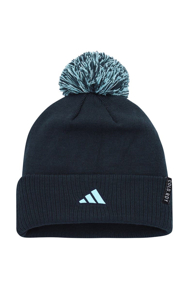 adidas Men's adidas Navy Seattle Kraken COLD.RDY Cuffed Knit Hat with Pom, Alternate, color, 