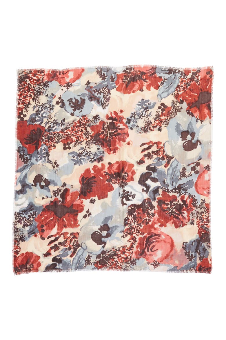 Print Wool Scarf, Alternate, color, TAN MAHOGANY WATERCOLOR MEADOW