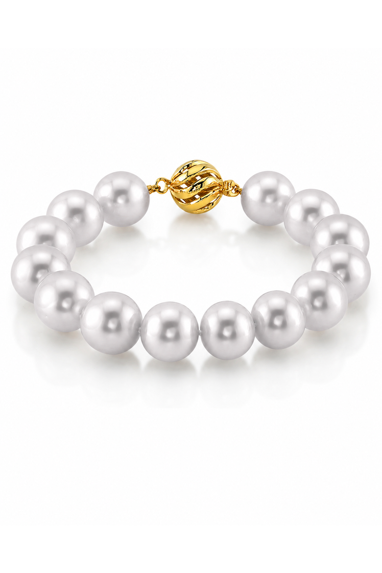 12-13mm White South Sea White Pearl Bracelet - Premier AAAA Quality, Main, color, Yellow Gold Clasp