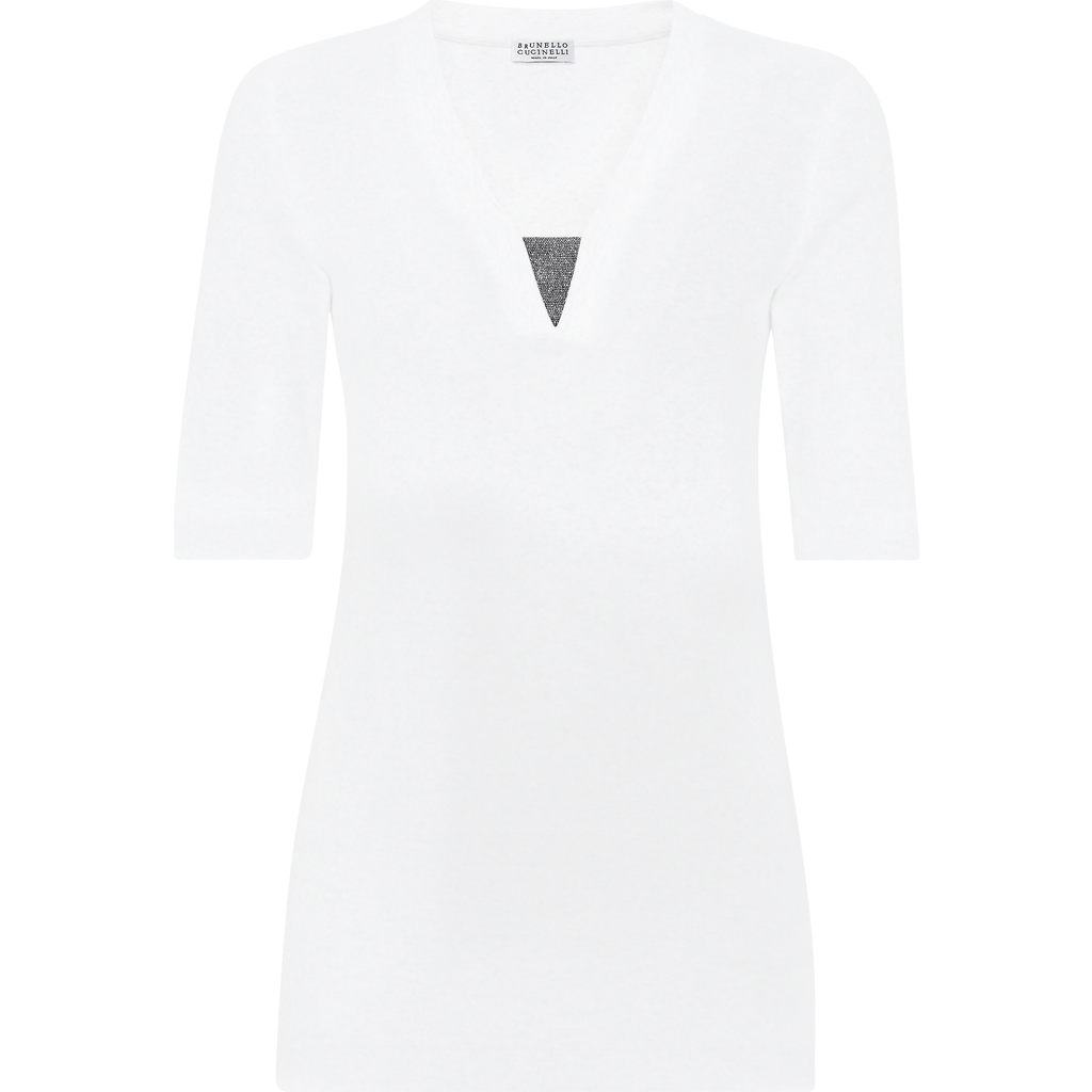 Brunello Cucinelli Front Insert Detailed Slim Fit Top In White