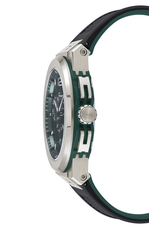Ferragamo F-80 Titanium Tech Silicone Watch In Titanium Black/green