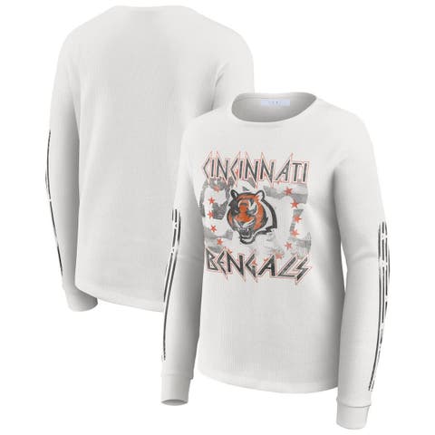 Women's WEAR by Erin Andrews  White Cincinnati Bengals Graphic Waffle Long-Sleeve T-Shirt