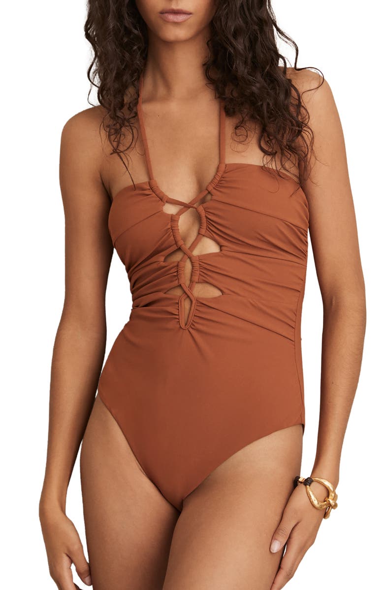 Reiss Rosella Cutout Lace-Up One-Piece Swimsuit, Main, color, 