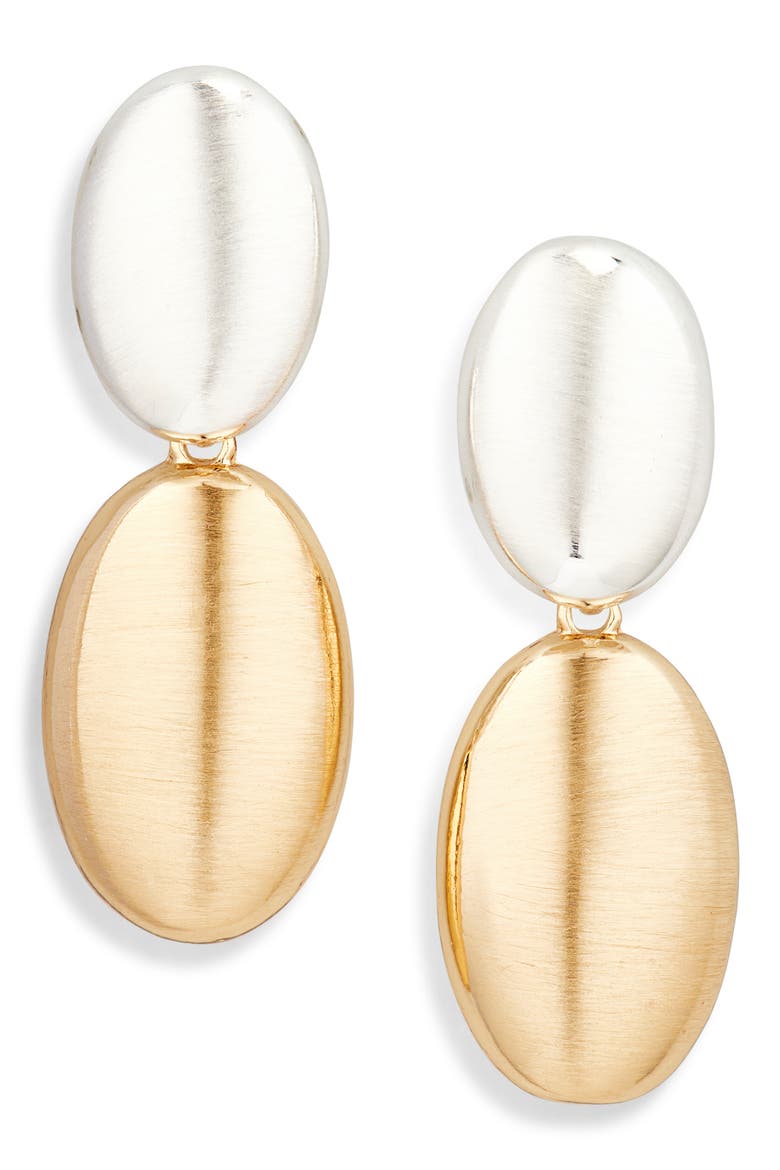 Matte Two-Tone Pebble Drop Earrings, Main, color, GOLD/ SILVER