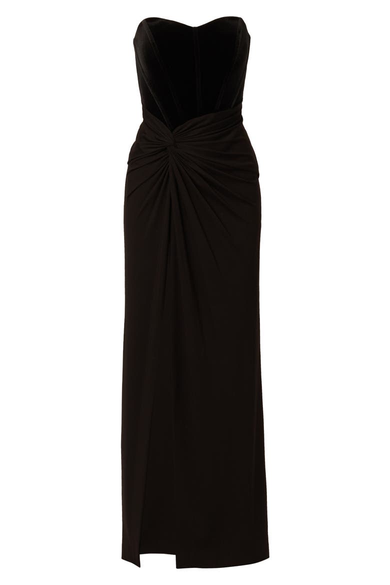 Velvet & Jerset Slit Gown, Alternate, color, BLACK
