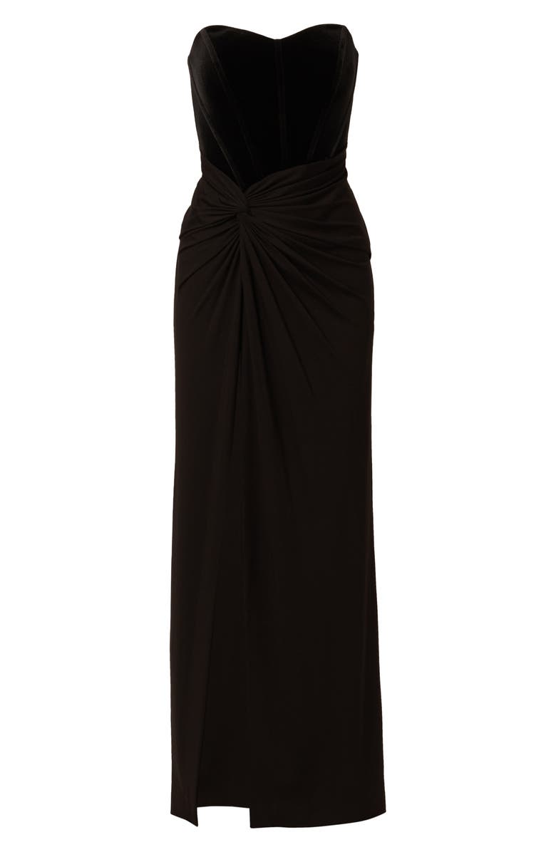 Adrianna Papell Velvet & Jerset Slit Gown, Alternate, color, Black