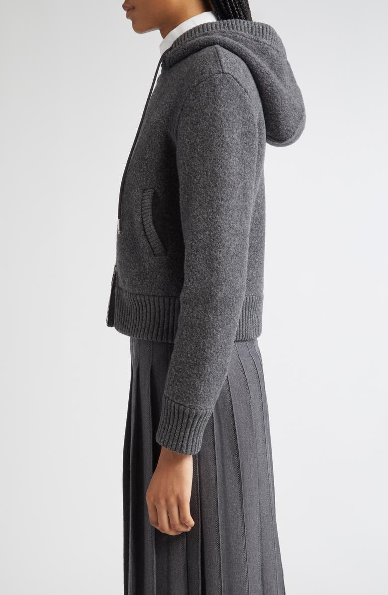 Thom Browne Wool Fleece Full Zip Hoodie, Alternate, color, Charcoal