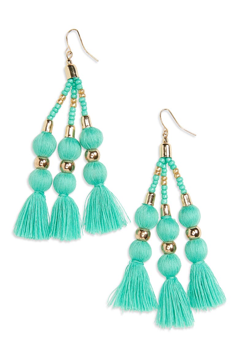 Tassel & Sphere Drop Earrings, Main, color, GOLD/ GREEN LARGO