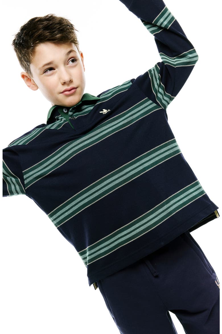 Kids' Drew Striped Long Sleeve Polo, Alternate, color, BARITONE BLUE