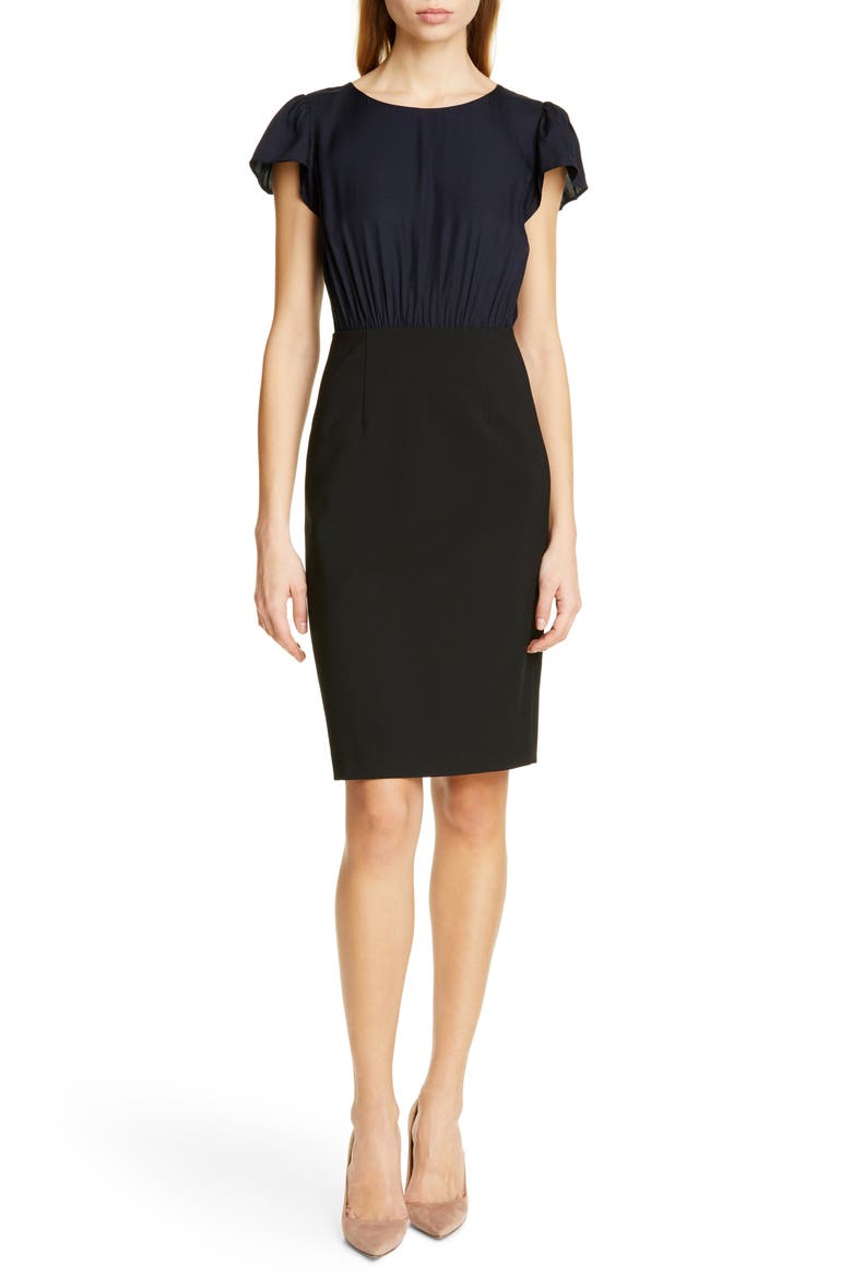 Mock Two-Piece Dress, Main, color, NAVY/ BLACK