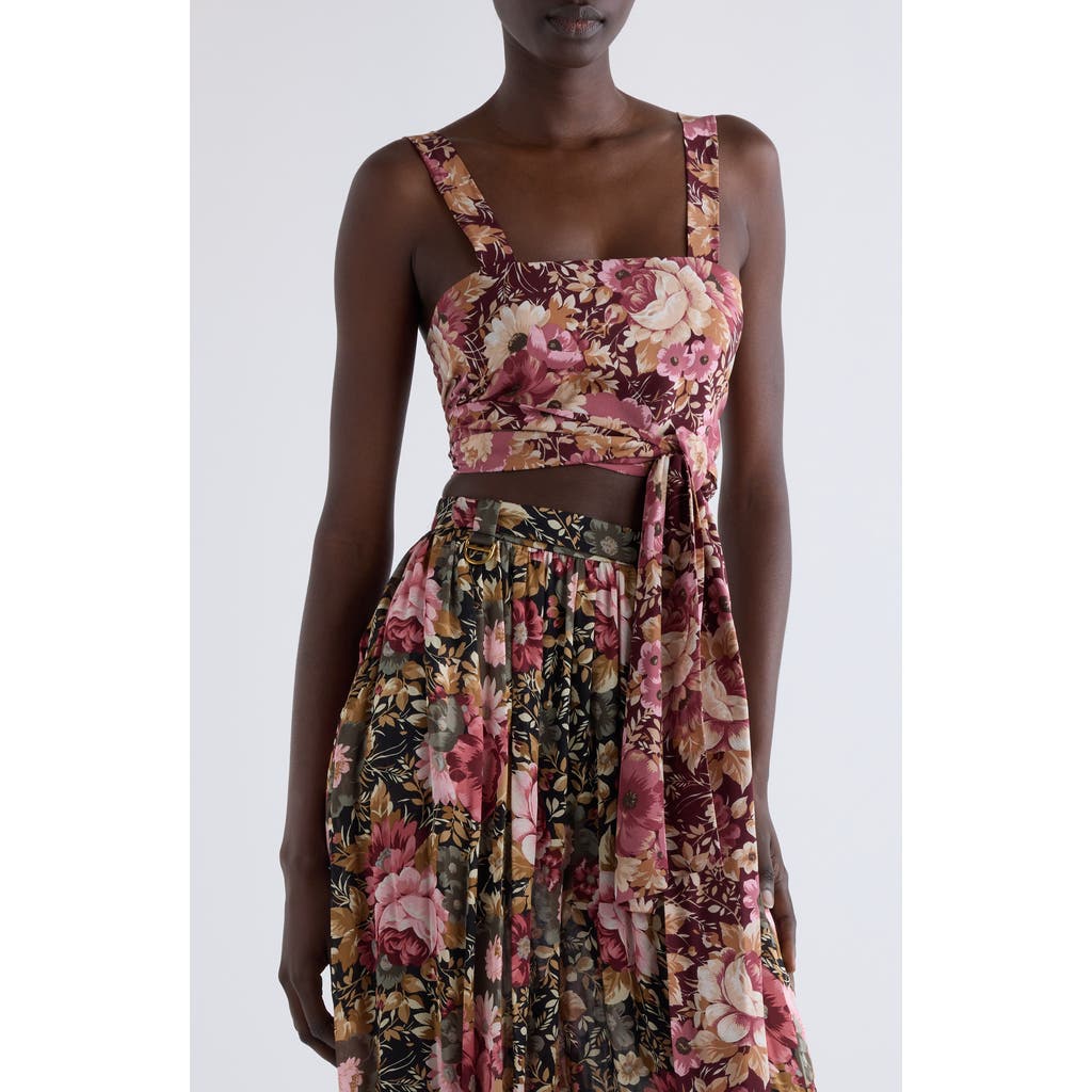 Chloé Floral Silk Cropped Top In Maroon Pink