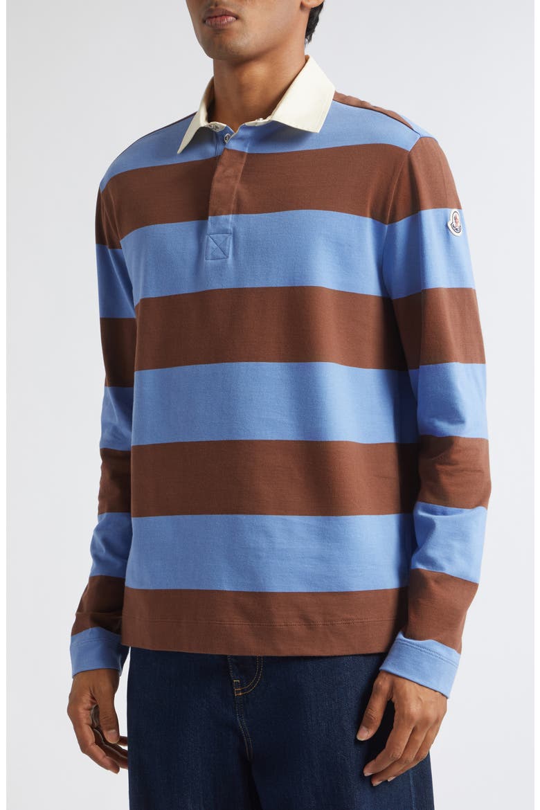 Long Sleeve Stripe Rugby Polo, Alternate, color, STRIPE AZURE/ BROWN