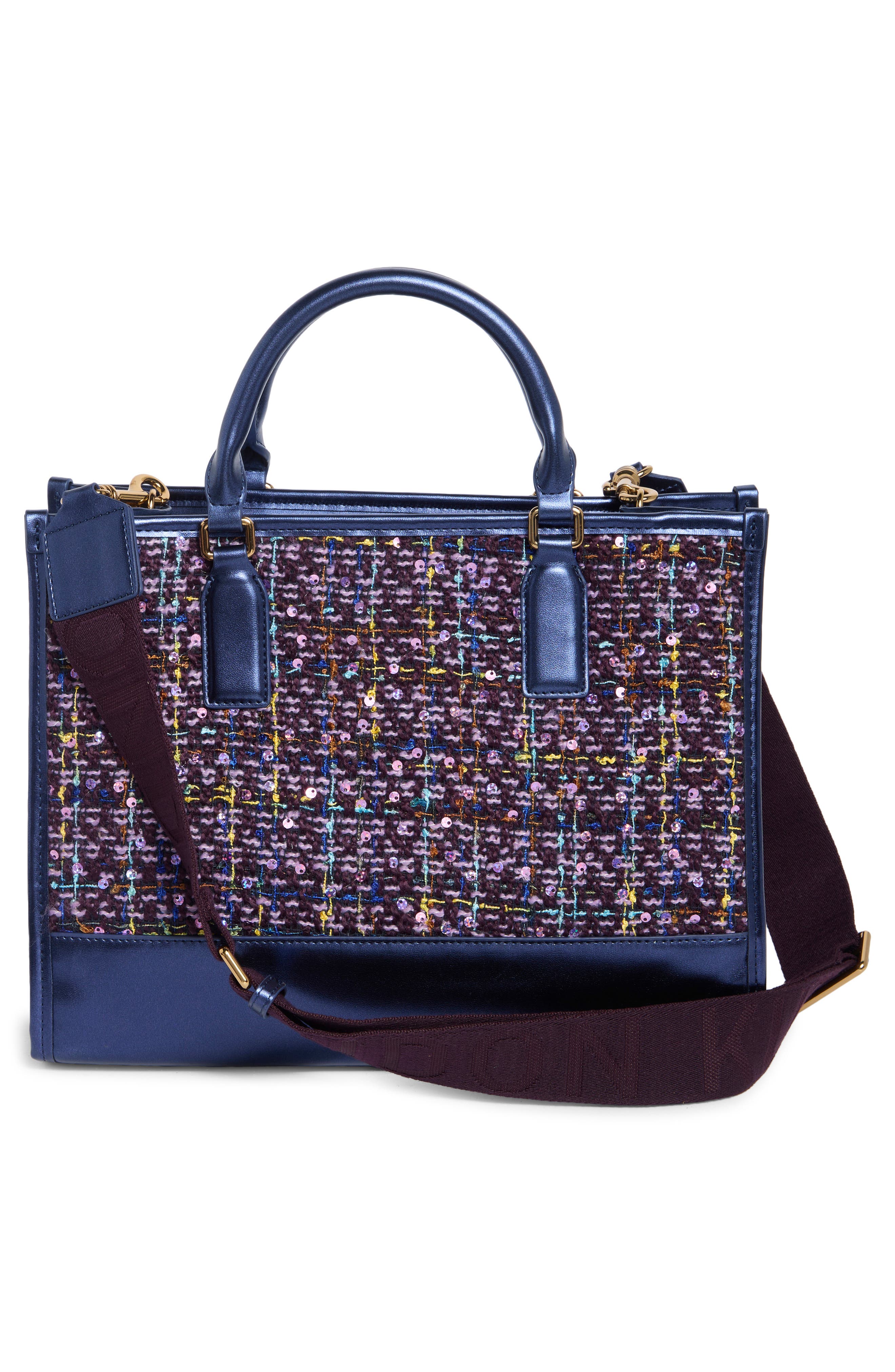 Chiswick Tweed and Faux Leather Tote, Alternate, color, PURPLE