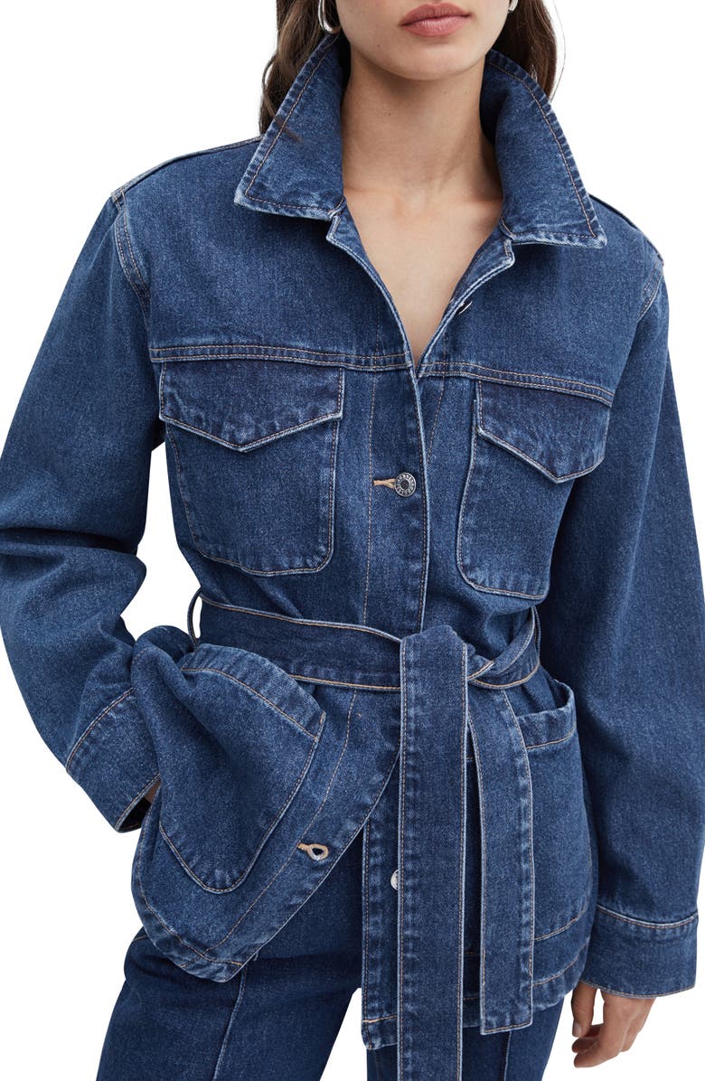 MANGO Belted Denim Jacket, Main, color, 