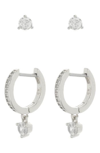 Kate Spade New York Crystal Stud & Huggie Earrings Set In Silver
