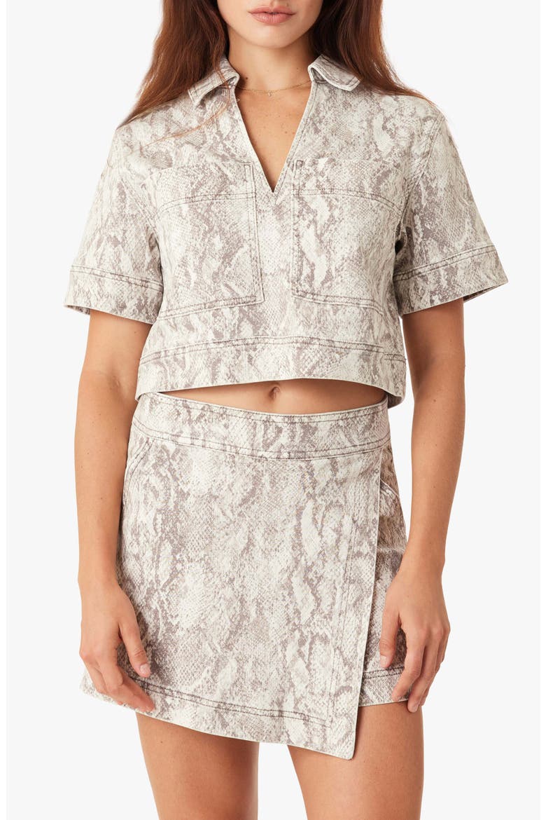 Snakeskin Print Denim Crop Top, Main, color, SNAKE PRINT